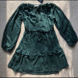 Abercrombie & Fitch Tie Trapeze Tiered Long Sleeve Dress Dark Hunter Green XS P
